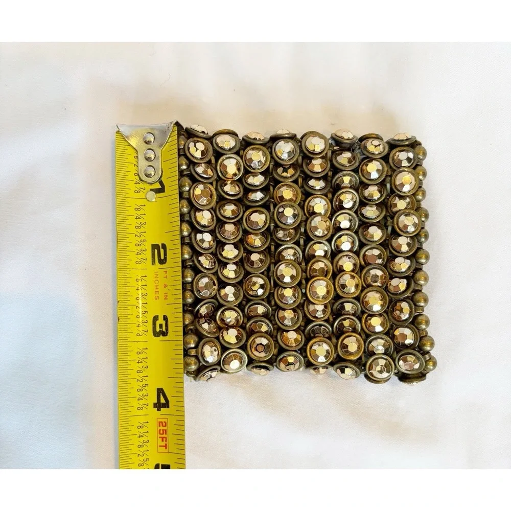 Vintage 8 Row HEAVY Rhynstone Gold Tone Bracelet. 3.5 x 3.5 Width & Height Width